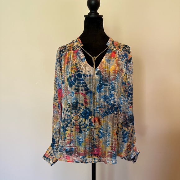 Colorful Women's Blouse with Tie-Dye Pattern - Picture 1 of 6